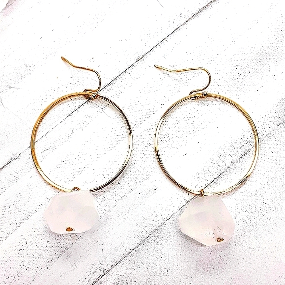 White Qaurtz hoop earrings